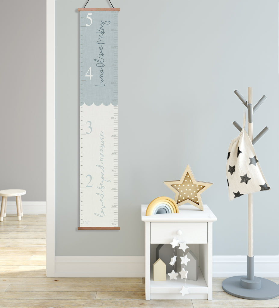 Personalised Loved Beyond Measure Scallop Canvas Height Chart