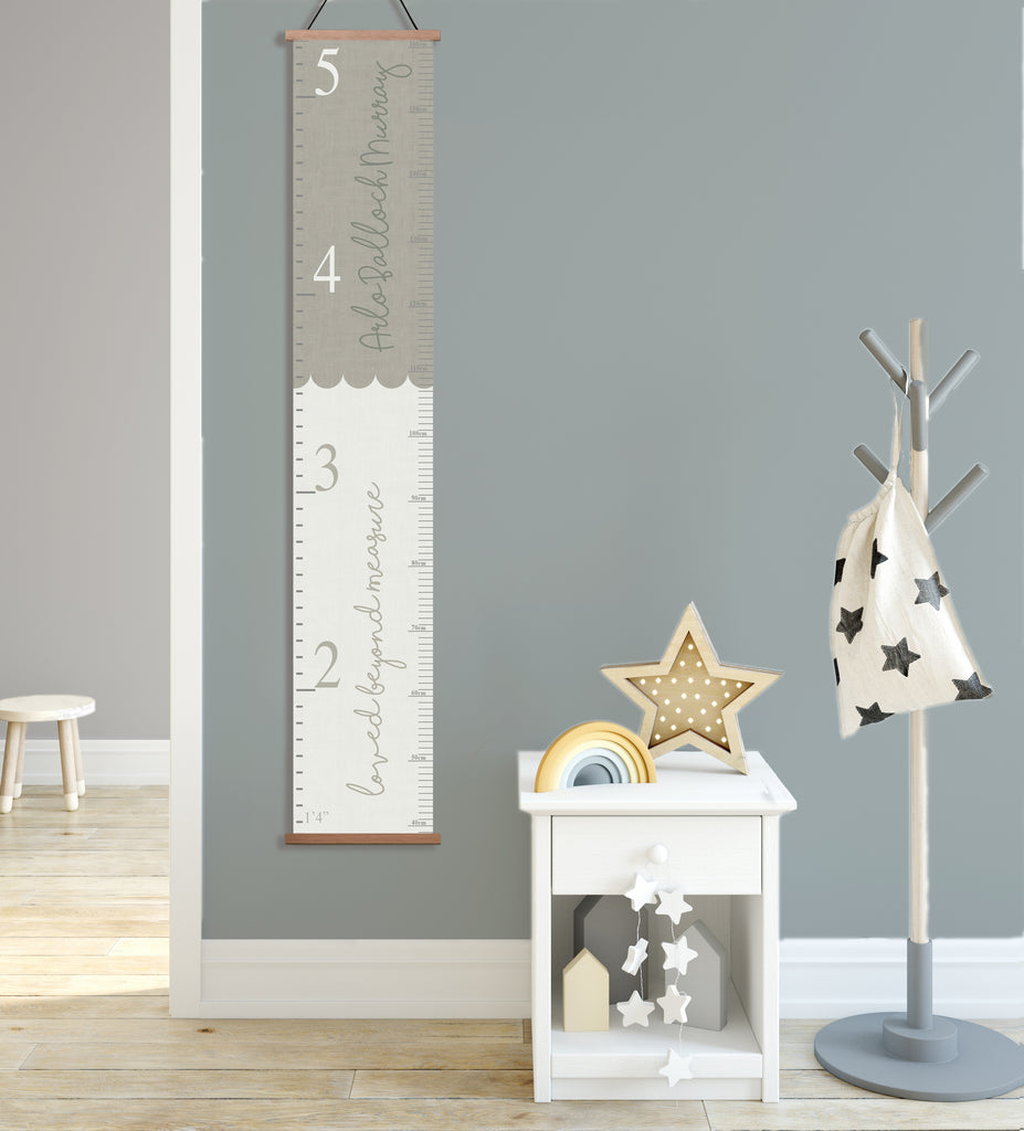 Personalised Loved Beyond Measure Scallop Canvas Height Chart