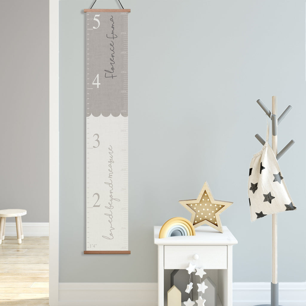 Personalised Loved Beyond Measure Scallop Canvas Height Chart