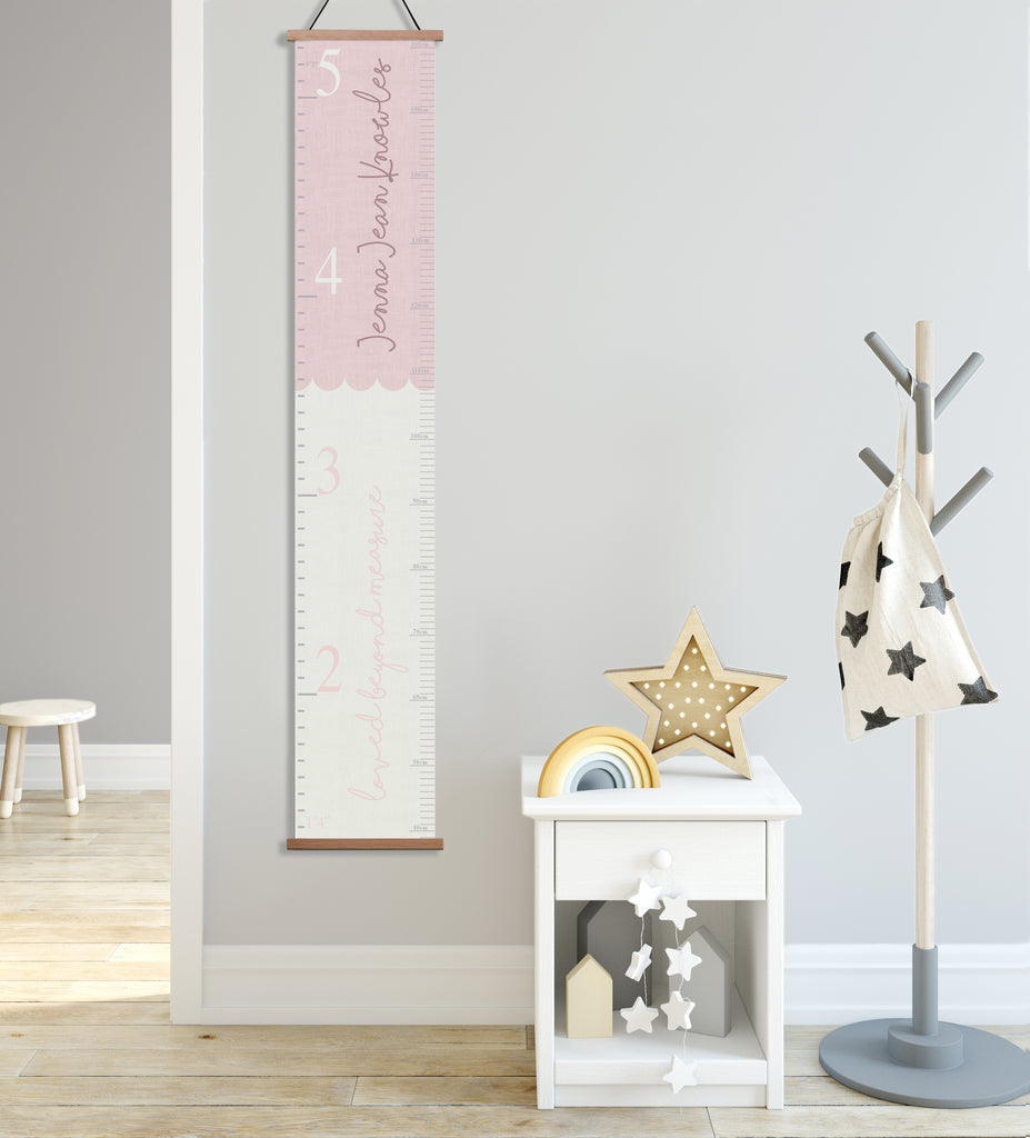 Personalised Loved Beyond Measure Scallop Canvas Height Chart