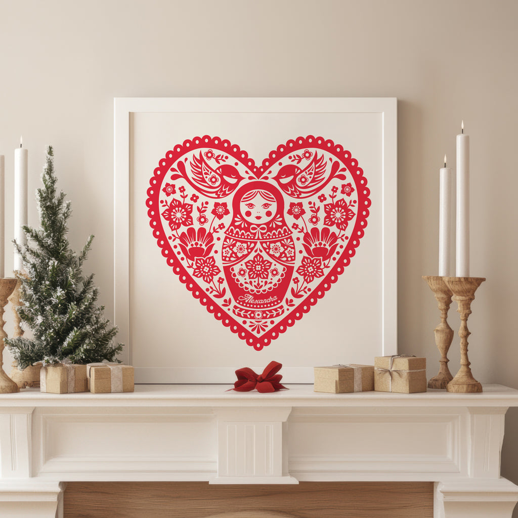 Personalised Russian Doll Folk Print