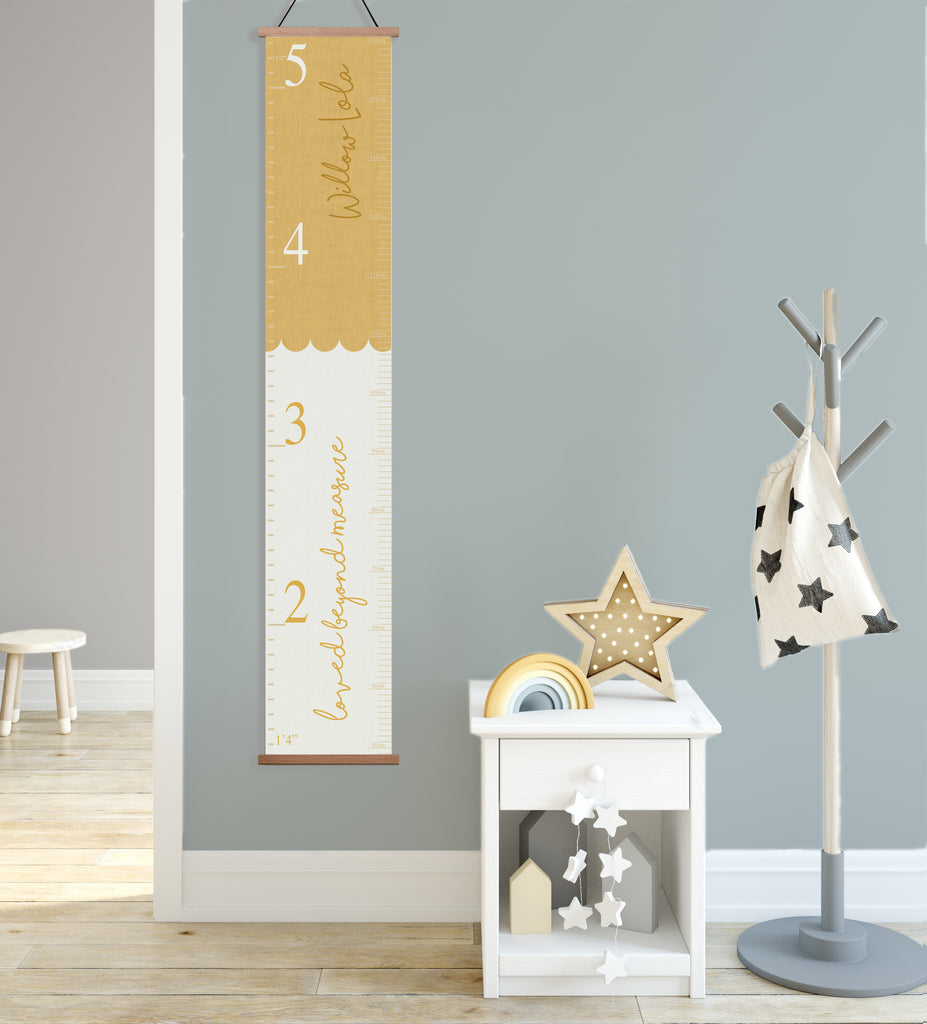 Personalised Loved Beyond Measure Scallop Canvas Height Chart